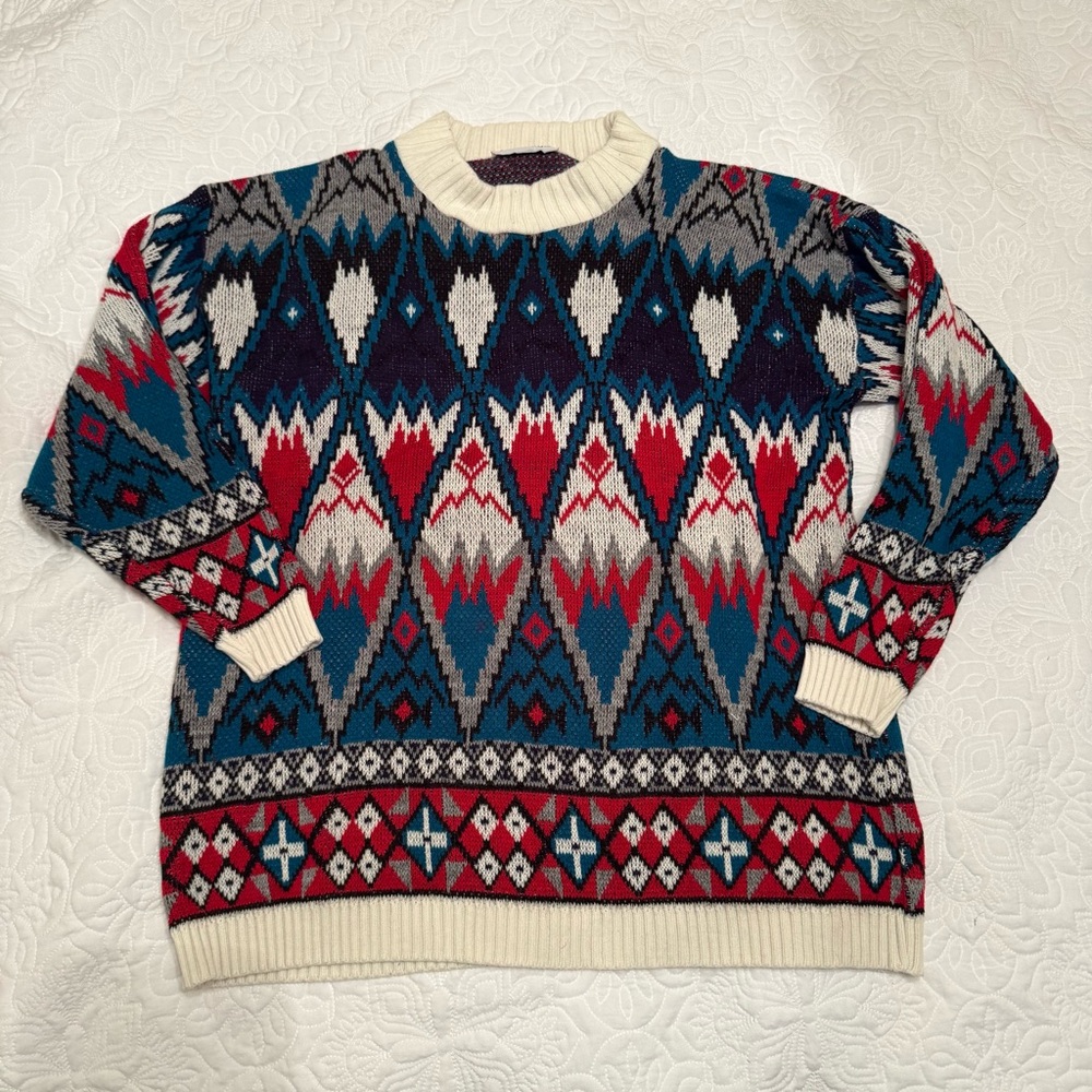 Vintage Geometric Patterned Sweater - Multicolor